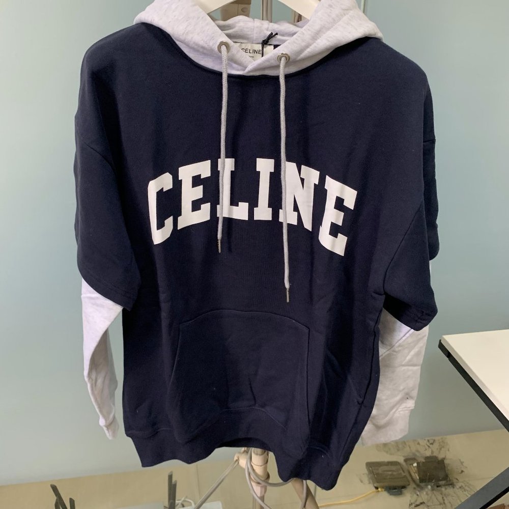 Celine classical dark blue gray patchwork hoodie S